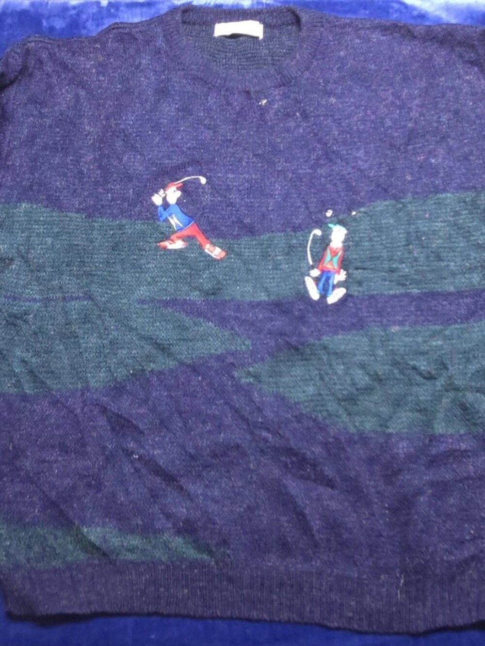 VTG Berkertex Golf Sweater Men’s L Navy Blue Knit Cartoon Golfers Pullover